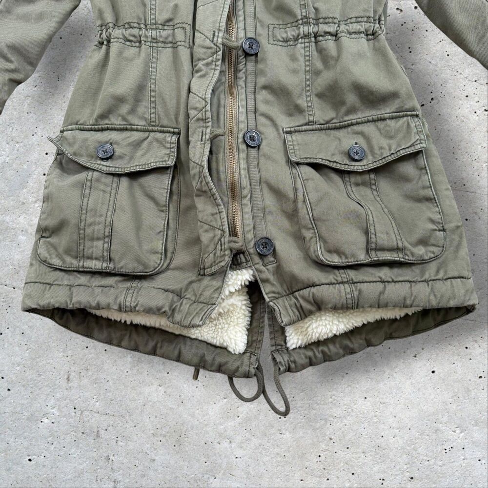 Abercrombie & Fitch Womens Small Olive Green Sherpa Lined Hooded Military Parka - Picture 6 of 10